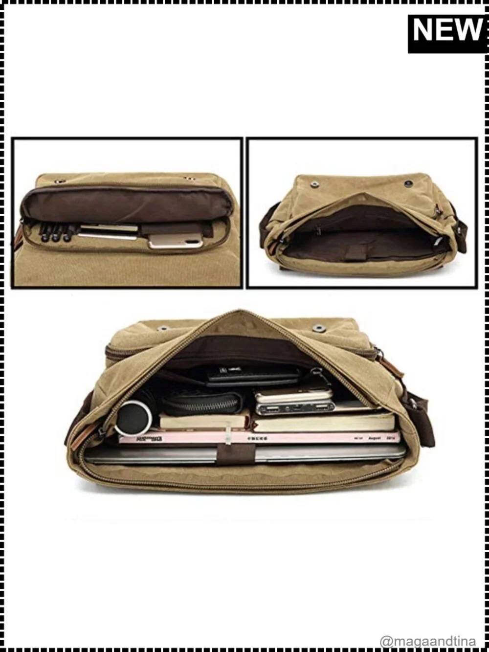 Sechunk Washed Canvas Faux Leather Messenger Crossbody Bag Fits 13.3